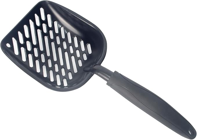 Metal Cat Litter Scoop with a Deep Shovel Design | Solid Aluminum & Non-Stick Coating | Durable Rubber Coated Handle for Easy Scooping | Perfect Size Sifting Slots for Any Type of Kitty Litter