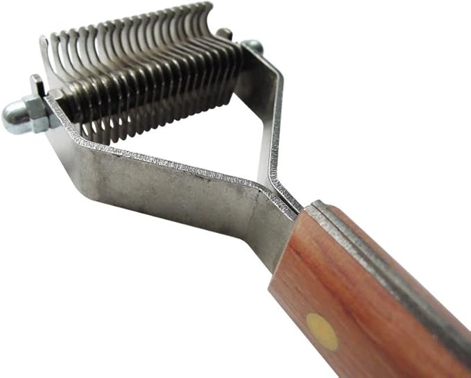 Mars Coat King Dematting Undercoat Grooming Rake Stripper Tool for Dogs and Cats, Stainless Steel with Wooden Handle for Thick Coats, 20-Blade Stripper for Groomers, Pet Owners