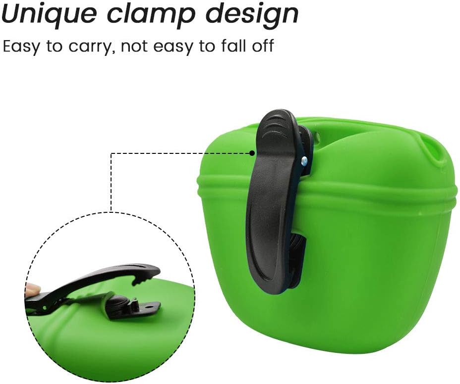 AUDWUD - Silicone Dog Treat Pouch - Clip on Portable Training Container - Convenient Magnetic Buckle Closing and Waist Clip - No BPA