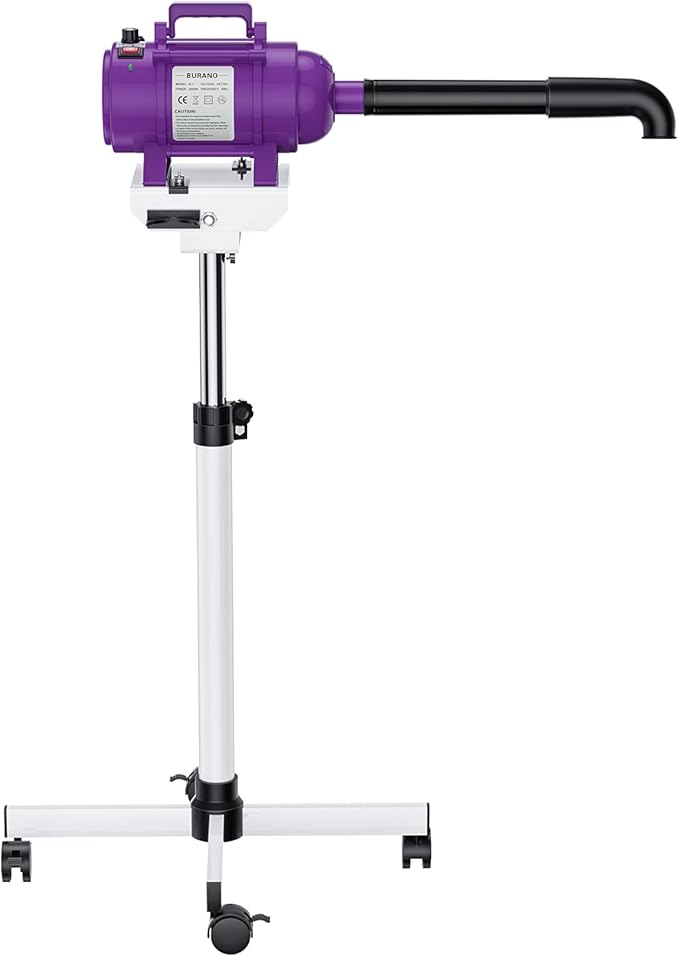 Burano Dog Dryer Stand, 4.3HP Variable Air Speed & Heat Pet Dryer with Stand, High Velocity Dog Pet Stand Grooming Dryer, Fluffy Dry