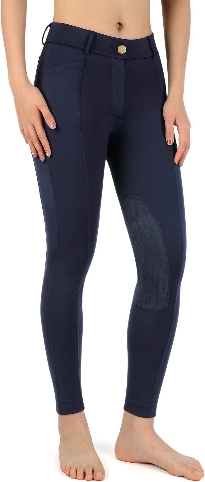 beroy Kids Horse Riding Knee-Patches Pants Girls Equestrian Front-Zip Breeches Legging with Pockets