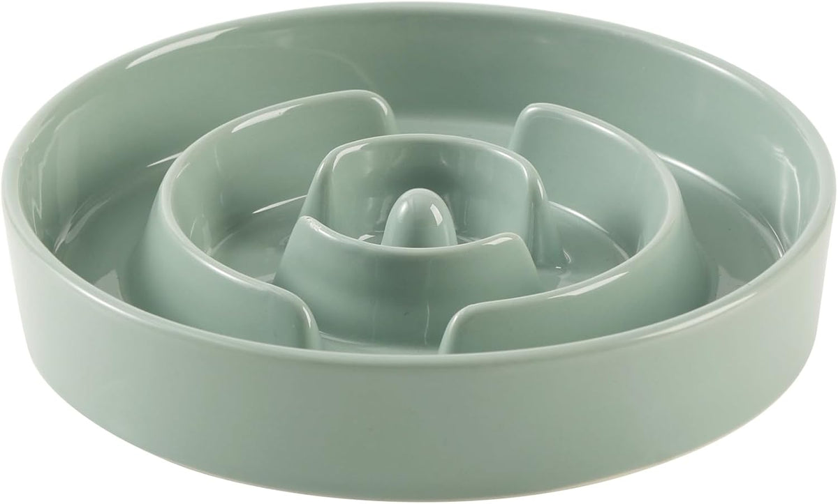 9.5inch Ceramic Slow Feeder Dog Bowl for Large Dog, Puzzle Food Dish, Anti-Gulping, Pet Slow Feeder, Stop Bloat, Preventing Choking (Single Bowl-Light Green)