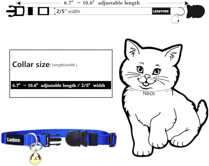 Personalized Nylon Cat Collar Breakaway with Bell - Custom Embroidered Text ID Collars with Pet Name and Phone Number