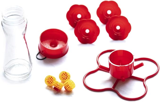 Nature's Rhythm Bird Feeder 4 bee Guard Plastic Feeding Port 8oz Glass Pinch Waist Hummingbird Feeder,1pcs