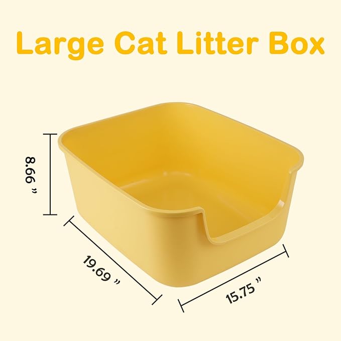 Large Cat Litter Box with High Sides,Cat Boxes for Indoor Cats,Cat Litter Pan for Kitty,Litter Box with Low Entry,Easy to Clean,Anti-Splashing (Grey)