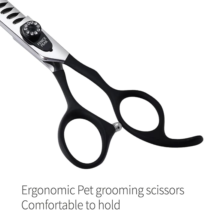Fenice Peak 8.0'' Dog Chunker Scissors For Grooming 440C Stainless Steel Black Non-Slip Handle Sharp Blades Professional Pet Trimming Scissors for Cats Thinning Rate 75%