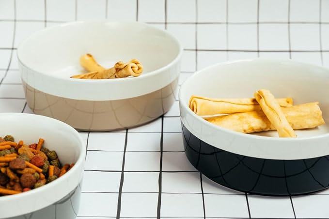 Waggo Dipper Ceramic Dog Bowl for Small and Large Breeds - Heavyweight and Durable Pet Food and Water Dish Crock, Dishwasher Safe, Modern (Dolphin, Large)