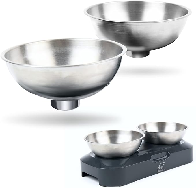 KatSupreme Raised Cat Food Bowls - Elevated Tilted Bowls Set, Stainless Steel, 2 pcs