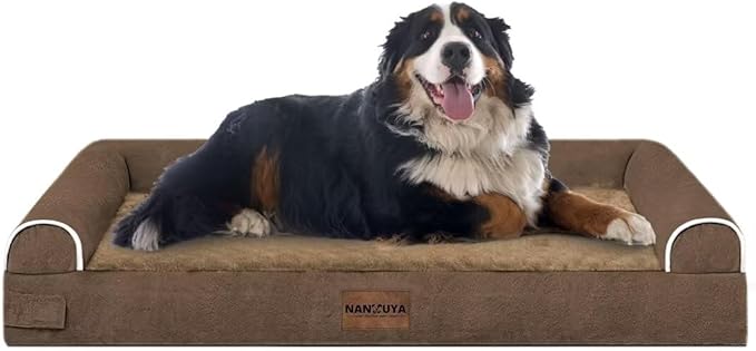 Large Dog Bed Orthopedic Washable: Jumbo Dog Bed Bolster Extra Large Dogs Egg Crate Foam Sofa Couch Waterproof Removable Cover - Brown