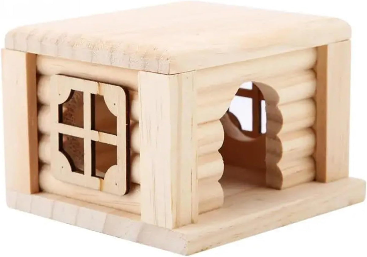 Hamster Cages Natural Wooden Hamster House Flat Top Cabin Hamster