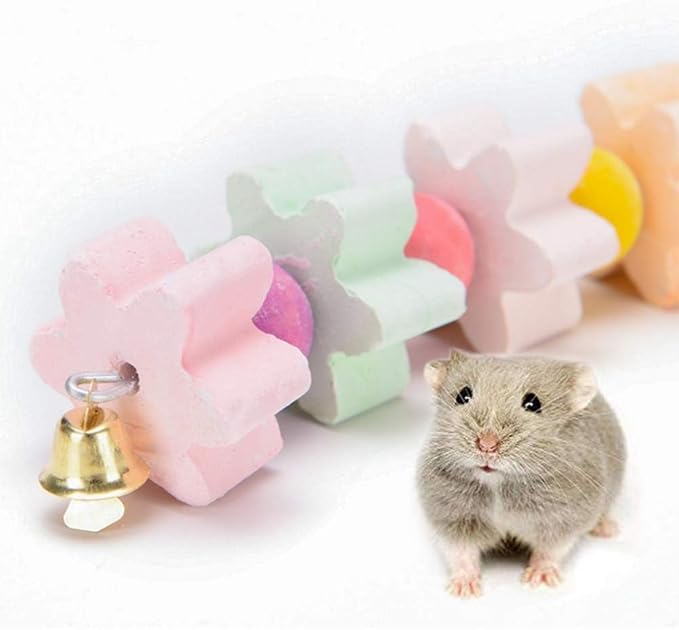 Hamiledyi 2Pieces Parrot Beak Trimmer Calcium Stone Chinchilla Grinding Teeth Lava Block Bird Beak Trim Pumice Toy Mineral Rock Chewing Toys with Bell for Conure Budgies Parakeet Hamster Rabbit