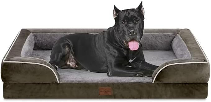 Comfort Expression Orthopedic Dog Bed for Extra Large Dogs 53x42 Inch, Waterproof Egg Crate Foam XXL Pet Bed with Removable Bolsters, Dog Couch with Washable Cover & Non-Slip Bottom, Dark Green