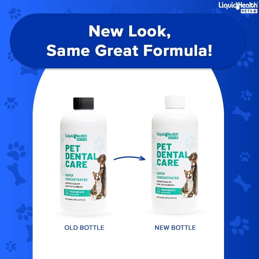 LIQUIDHEALTH Pet Dental Care Water Additive for Dogs & Cats - Fast Acting Pet Bad Breath Freshener, Dog Mouth Wash, Animal Oral Dental Rinse, Plaque & Tartar Teeth Cleaning Solution, USA Made (16 oz)