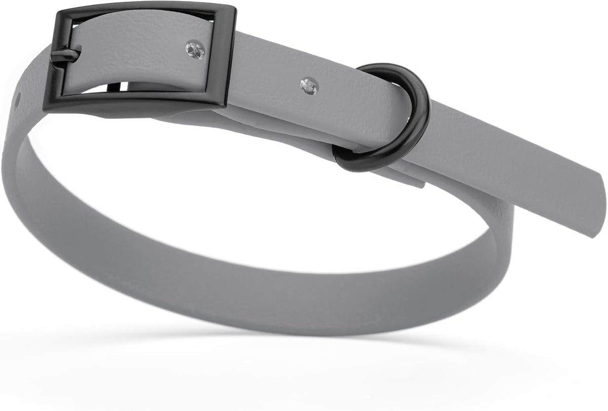 Dogline Biothane Waterproof Dog Collar Strong Coated Nylon Webbing with Black Hardware Odor- Proof for Easy Care Easy to Clean High Performance Fits Small Medium or Large Dogs, Battleship Gray