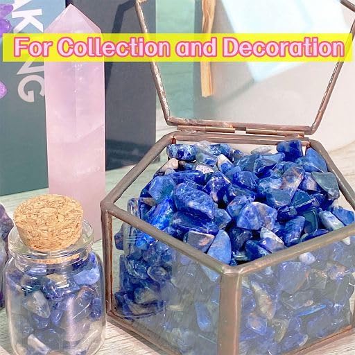 YATOJUZI Blue Sodalite 1LB Aquarium Gravel Rocks Bulk Wholesale Tumbled Crystals Stones Chips Crushed Reiki Energy Balancing Gemstones for Planters Vase Filler Fountain Fish Tank Potted Decor