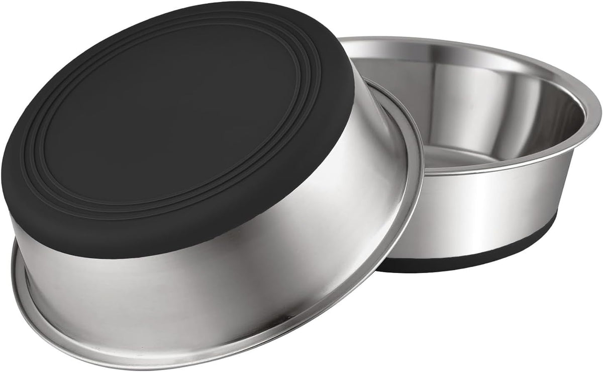 YINGFAN Stainless Steel Dog Bowls, 2 Pack Metal Dog Bowls with Non-Slip Rubber Base, Durable Food and Water Bowl for Small, Medium Dogs, Holds 3 Cups, BPA-Free, Dishwasher Safe (Black)