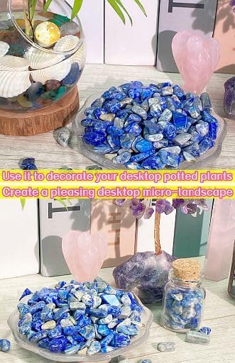 YATOJUZI Lapis Lazuli Aquarium Gravel Rocks Bulk Wholesale Tumbled Crystals Stones Chips Crushed Reiki Energy Balancing Gemstones for Planters Vase Filler Fountain Fish Tank Potted Decor 0.44LB