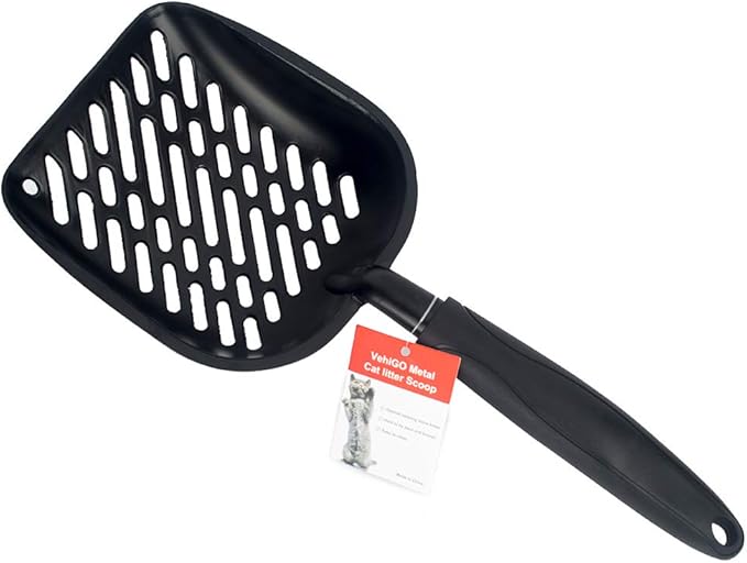 Metal Cat Litter Scoop with a Deep Shovel Design | Solid Aluminum & Non-Stick Coating | Durable Rubber Coated Handle for Easy Scooping | Perfect Size Sifting Slots for Any Type of Kitty Litter