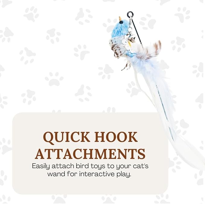 Interactive Bird Simulation Cat Toy Set Interactive Cat Toys for Indoor Cats Cat Feather Toy 5 Replacement Birds Realistic Feathers & Bells