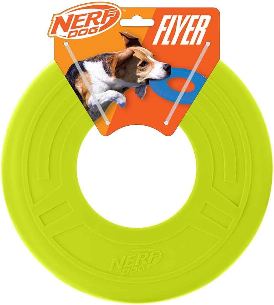 Nerf Dog Atomic Flyer Outdoor Dog Toy, 10 Inch Flying Disc Dog Fetch Toy, Rubber Dog Toy for Medium Dogs and Large Dogs, Green