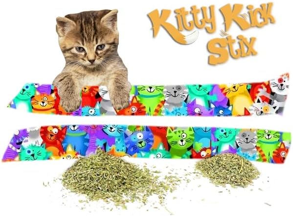 Kitty Kick Stix 15" Catnip Kicker Toy – Set of 2 | Handmade in USA | Interactive Cat & Kitten Toy | Durable Kicker Packed with 100% Potent Catnip for All Breeds (Rainbow Cats)