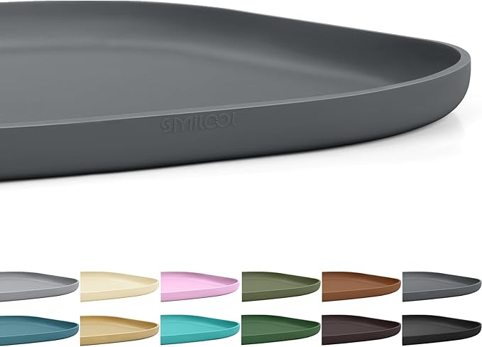 Small Silicone Pet Food Mat with Raised Edge for Food and Water Bowl, Square Dog Feeding Mats, Cat Food Trays for Floor Waterproof, Rubber Tray for Dogs and Cats, 12 x 12 x 0.7 Dark Grey