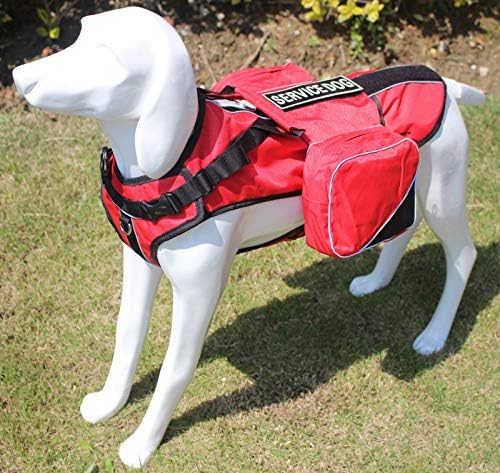 Serijoars Dog Vest Harnesses with Saddlebag Backpack for Camping & Travel - Reflective Hound Hiking Backpack Saddle Bag - Lightweight Vest Harness for Medium & Large Dogs (Red, M)
