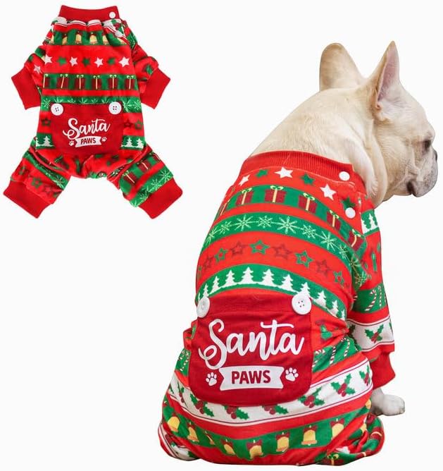 BEAUTYZOO Dog Christmas Pajamas Medium Sized Dog, Christmas Doggie Pajamas for Boys Girls, Soft Fleece Cotton Puppy Pjs Jammies Onesies for Men Women, Pet Jumpsuit Body Suit Apparel Clothes, Red M