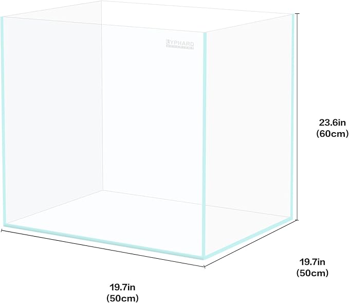 39 Gallon Tall Rimless Aquarium, Ultra Clear Low Iron Large Fish Tank, L19.7×W19.7×H23.6 Glass Thickness 10mm with EVA Foam Leveling Mat