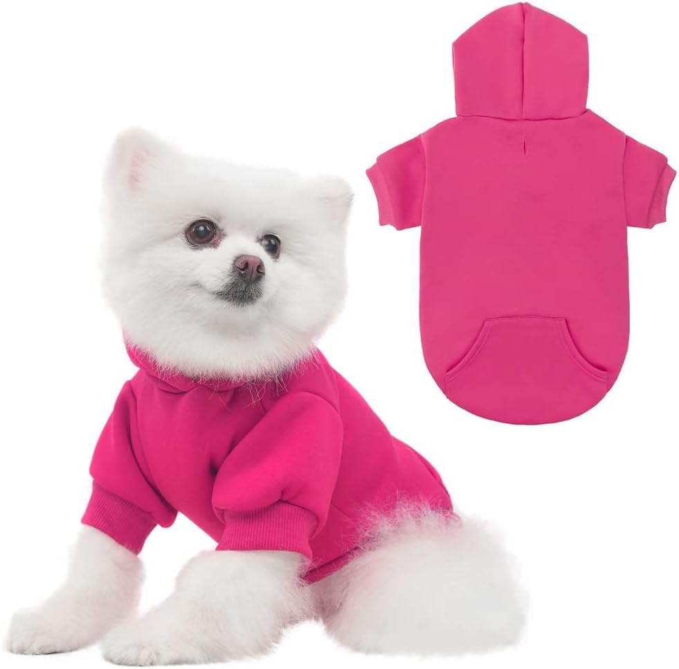KOOLTAIL Basic Dog Hoodie - Soft & Warm Dog Hoodie Sweater with Leash Hole and Pocket, Dog Winter Coat, Cold Weather Clothes Sweatshirt for Small Medium Large Dogs Puppy Cat Boys Girls Deep Pink SM
