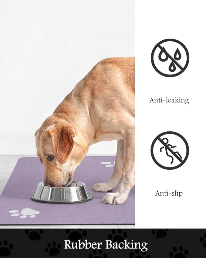 Pet Feeding Mat-Absorbent Dog Mat for Food and Water Bowl-No Stains Quick Dry Water Dispenser Mat-Dog Accessories Pet Supplies-Bowl for Messy Drinkers（Purple,16"x24"