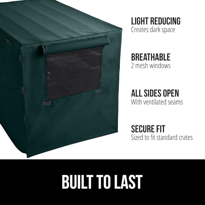 GORILLA GRIP Dog Crate Covers Compatible with Amazon Basics Dog Crates, All Sides Open, Privacy Cover Fits 36" Wire Kennel, Breathable Mesh Windows, Light Reducing Training Cage Topper, Hunter Green
