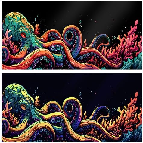 24X12IN Blacklight Octopus Sea Monster HD 3D Black Light Aquarium Background UV Reactive Background Terrarium Background with 10 EVA Double-Sided Tape
