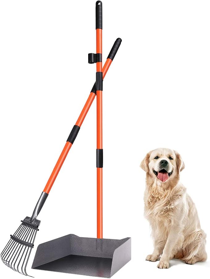TNELTUEB Extra Large Pooper Scooper, Pet Poop Tray and Rake with Adjustable Long Handle, Pet Waste Removal Heavy Duty Dog Pooper Scooper Great for Large Dog Grass Street Gravel