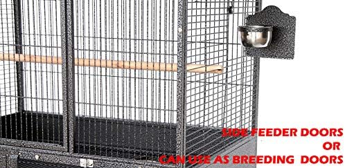 Extra Large Stackers Heavy Duty Wrought Iron Breeder Parrot Aviary Bird Breeding Rolling Cage with Side Nest Box Doors Metal Pull Out Grate and Tray
