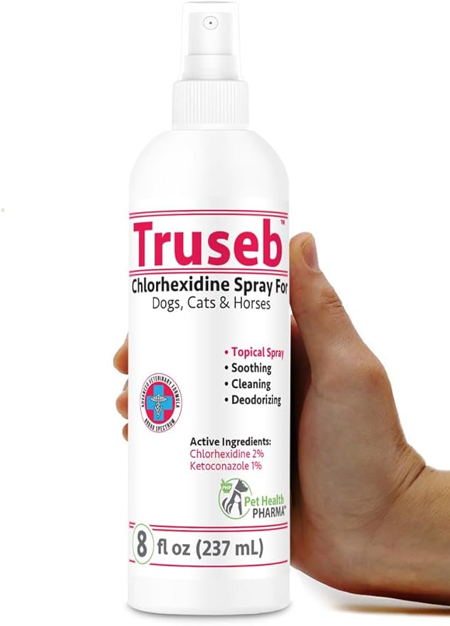 Truseb All Natural Chlorhexidin Sprays Topical Ketoconazole and Chlorhexidine Spray for Dogs, Cats & Horses with Aloe Vera (USA) (Ketoconazole & Chlorhexidine Spray, 8 oz)