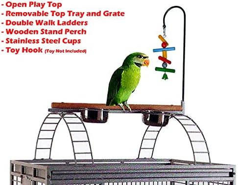 4 Size, X-Large 32" L x 23" W x 66" H Castle PlayTop Parrot Bird Cage On Wheels for Large Size Macaws Cockatoos African Grey Amazon