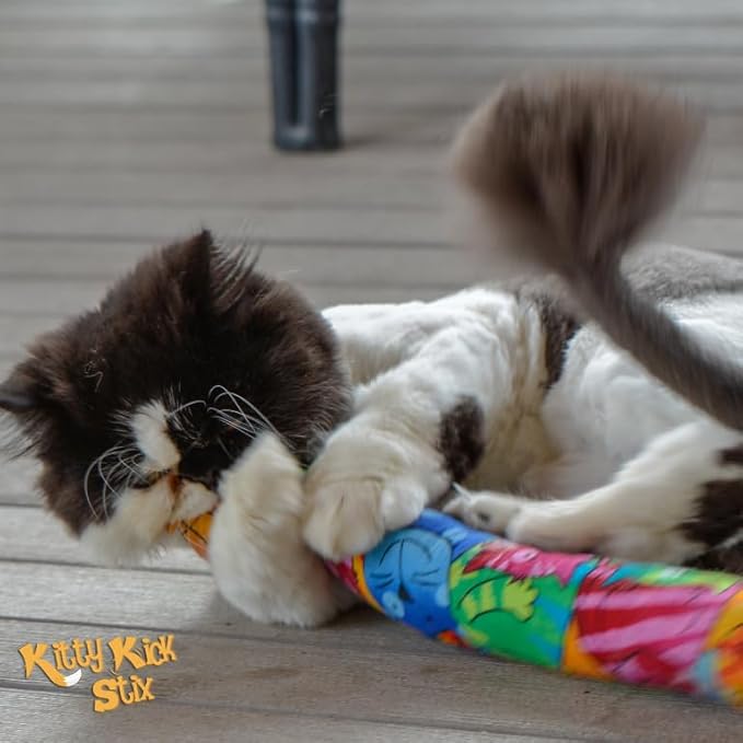 Kitty Kick Stix 15" Original Catnip Kicker Toy (Set of 2), Handmade in USA by Cat Lovers, Interactive Natural Cat & Kitten Toy, Packed with 100% Potent Catnip for All Breeds (Happy Cats)