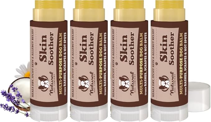 Natural Dog Company Skin Soother Travel Stick 4 Pack – Four 0.15 oz Pocket-Size Dog Skin Balms with Coconut Oil, Cocoa Butter, Calendula & Vitamin E – Helps Soothe Hot Spots, Redness & Irritated Skin