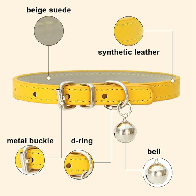 Blue Puppy Collar with Bell, Soft Pu Leather Cat Collars Adjustable Buckle for XXS XS Extra Small Medium Tiny Female Male Boys Girls Pets Dogs Kitten Teacup Yorkie S