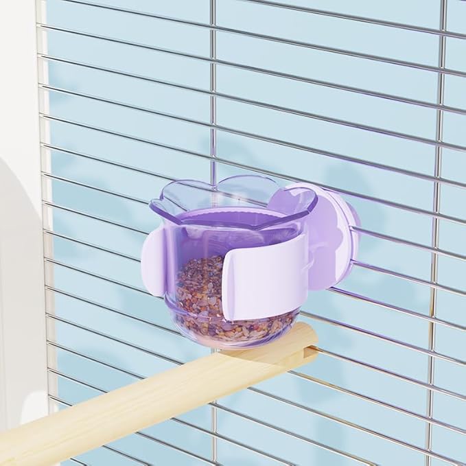 2pcs/4pcs PET Bird Bowls with Clamp, Bird Cage Feeder, Durable Water Bowl, Feeding Cups, Water Feeder for Cockatiel, Parakeet, Macaw, Finches, Lovebirds, Small Animals Gray (Purple, 4pcs)