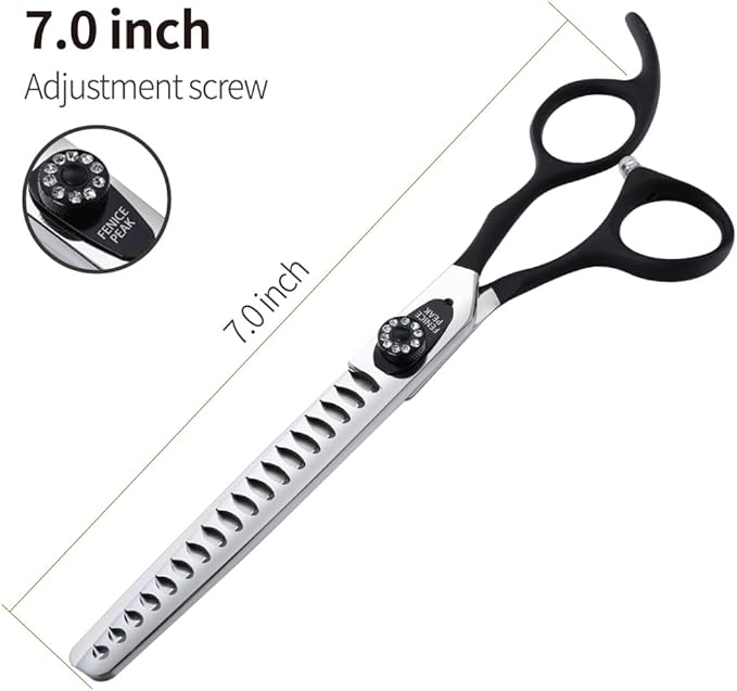 Fenice Peak 8.0'' Dog Chunker Scissors For Grooming 440C Stainless Steel Black Non-Slip Handle Sharp Blades Professional Pet Trimming Scissors for Cats Thinning Rate 75%