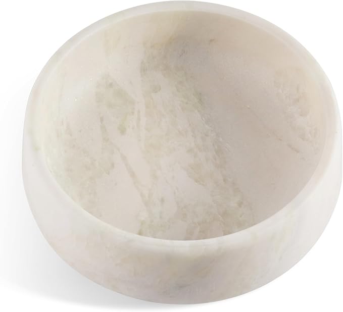 White Dog Bowl, Marble Dog Food Bowl, Non-Slip Water Dish Large, Heavy Duty Pet Bowl for Large Dogs, African Natural Marble, Holds 6 Cups(6lbs)