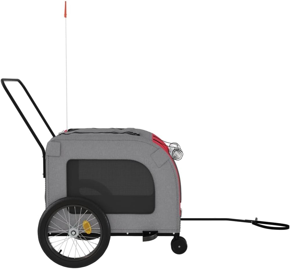 Tidyard Pet Bike Trailer Red and Gray Oxford Fabric and Iron Pet Bicycle Carrier, Animal Bike Stroller for Cat, Puppy, Dog, Outdoor, Travel Style A