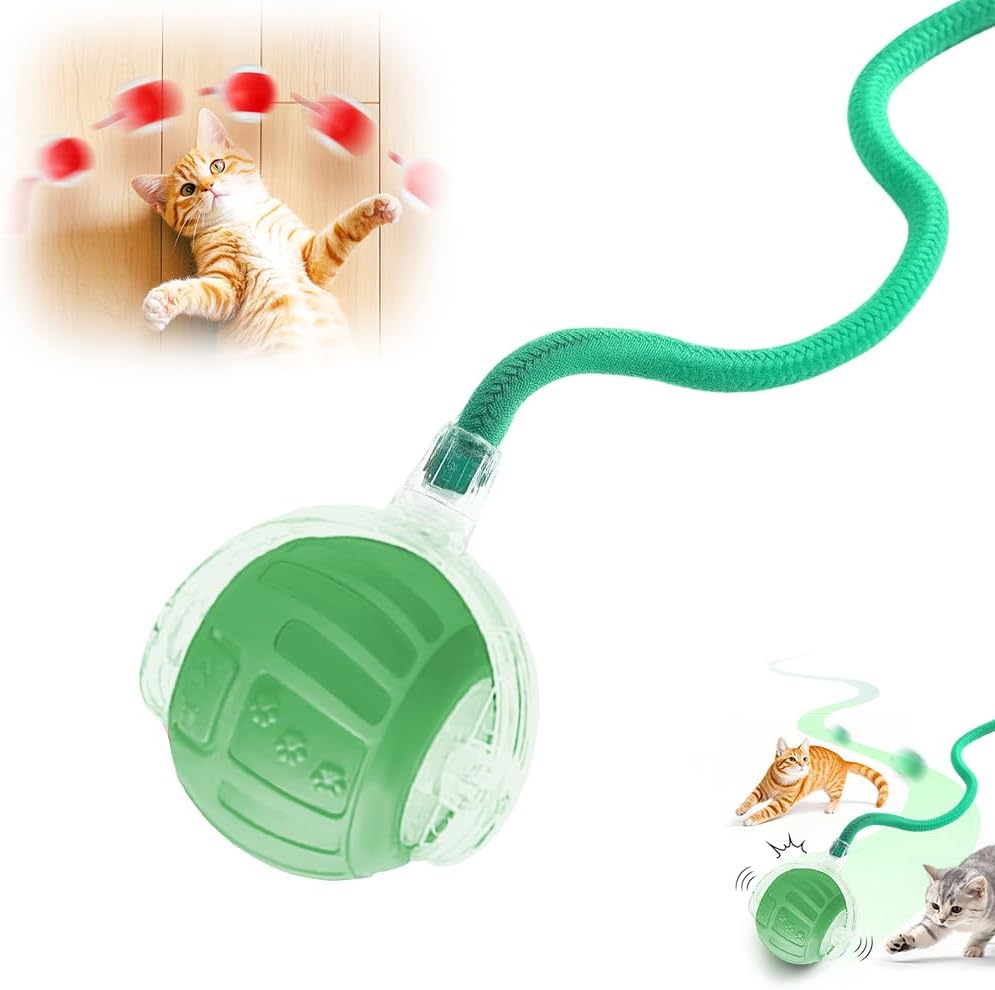 2026 New Interactive Pet Toy Ball, Smart Interactive Toy Ball for Cats & Dogs, Electric Rolling Pet Toy Ball, Rechargeable Interactive Cat Toys for Bored Indoor Cats Kittens to Keep Busy (Green)