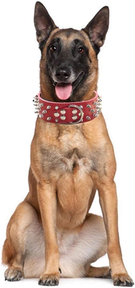 Serijoars Spiked Studded Dog Collar, PU Leather Dog Collar, Adjustable Pet Collars for Medium or Large Breed Pet (S, Gold Brown1)