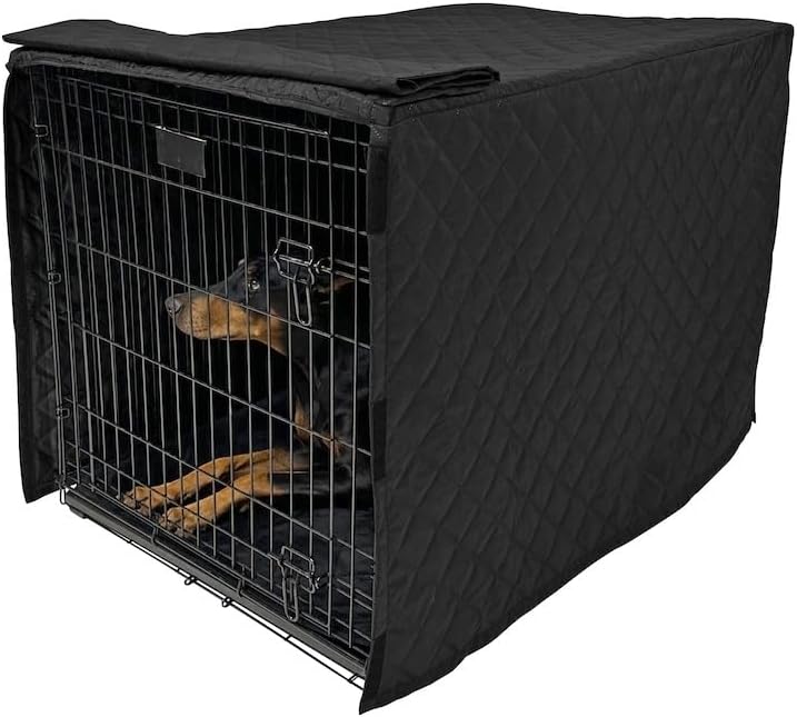 4Knines Quilted Dog Crate Cover – Heavy-Duty, Water-Resistant Fabric for Indoor/Outdoor Use – Durable Travel Cage Cover for Training, Weather Protection – Fits 36-Inch Crates – Black