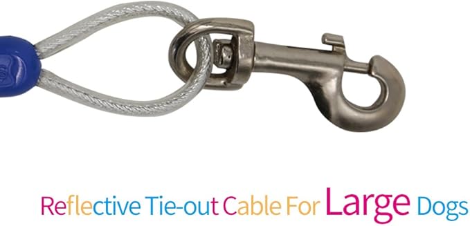 Petest 25ft Reflective Tie-Out Cable with Buffer Spring for Large Dogs Up to 90 Pounds