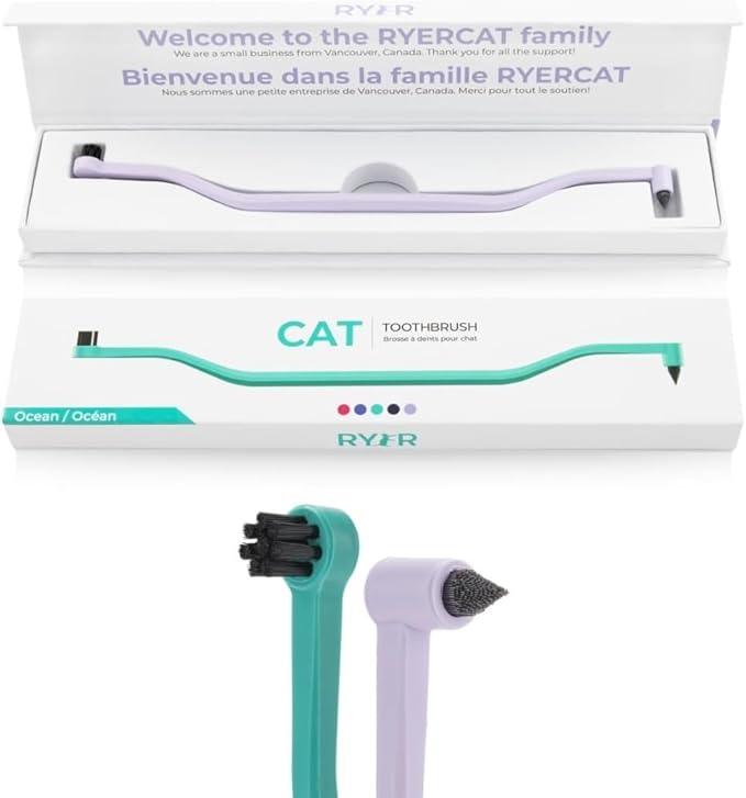 RYERCAT Set of 2 Dual Sided Cat Toothbrush - Kitten Toothbrush with Micro Head to fit into Cat/Kittens Mouth - Cat Dental Care Supplies - Pet Toothbrush for Cats(Lavender Purple & Ocean Blue)