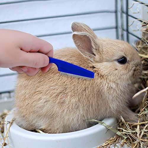 Patelai 4 Pieces Bunny Grooming Kit: Rabbit Nail Clipper, Rabbit Brush, Hair Remover, Shampoo Brush with Adjustable Ring Handle for Rabbits, Hamsters(Blue)